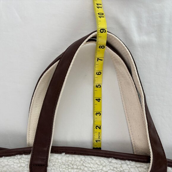 Lands End Sherpa Tote Bag Faux Leather Accents Cream Brown - Picture 15 of 15